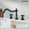 imagegotonovo 3 Hole Widespread Bathroom Sink Faucet Double Cross Handle Mixer Tap Faucet for Bathroom Sink Vanity Faucet Deck Mount Basin Hot Cold Water Matching Pop Up Drain Oil Rubbed BronzeOil Rubbed Bronze