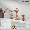 imagegotonovo 3 Hole Widespread Bathroom Sink Faucet Double Cross Handle Mixer Tap Faucet for Bathroom Sink Vanity Faucet Deck Mount Basin Hot Cold Water Matching Pop Up Drain Oil Rubbed BronzeRose Gold