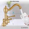 imagegotonovo 8 Inch Widespread Bathroom Faucets for Sink 3 Hole 2 Lever Handle Deck Mount with Pop Up Drain Hot and Cold Water Supply Lines Polish ChromeAntique Brass
