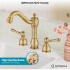 imagegotonovo 8 Inch Widespread Bathroom Faucets for Sink 3 Hole 2 Lever Handle Deck Mount with Pop Up Drain Hot and Cold Water Supply Lines Polish ChromeAntique Brass
