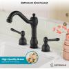 imagegotonovo 8 Inch Widespread Bathroom Faucets for Sink 3 Hole 2 Lever Handle Deck Mount with Pop Up Drain Hot and Cold Water Supply Lines Polish ChromeMatte Black
