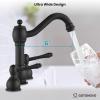 imagegotonovo 8 Inch Widespread Bathroom Faucets for Sink 3 Hole 2 Lever Handle Deck Mount with Pop Up Drain Hot and Cold Water Supply Lines Polish ChromeMatte Black