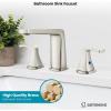 imagegotonovo Bathroom Sink Faucet 3 Holes 2 Handles Widespread 8 Inch Bath Faucet with Pop Up Drain Hot Cold Water Supply Lines Lavatory Vanity Faucet Set Thin 7 Head Brushed NickelBrushed Nickel