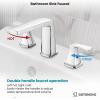 imagegotonovo Bathroom Sink Faucet 3 Holes 2 Handles Widespread 8 Inch Bath Faucet with Pop Up Drain Hot Cold Water Supply Lines Lavatory Vanity Faucet Set Thin 7 Head Brushed NickelPolish Chrome