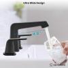 imagegotonovo Bathroom Sink Faucet 3 Holes 2 Handles Widespread 8 Inch Bath Faucet with Pop Up Drain Hot Cold Water Supply Lines Lavatory Vanity Faucet Set Thin 7 Head Brushed NickelMatte Black