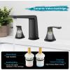 imagegotonovo Bathroom Sink Faucet 3 Holes 2 Handles Widespread 8 Inch Bath Faucet with Pop Up Drain Hot Cold Water Supply Lines Lavatory Vanity Faucet Set Thin 7 Head Brushed NickelMatte Black