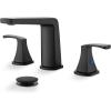 imagegotonovo Bathroom Sink Faucet 3 Holes 2 Handles Widespread 8 Inch Bath Faucet with Pop Up Drain Hot Cold Water Supply Lines Lavatory Vanity Faucet Set Thin 7 Head Brushed NickelMatte Black