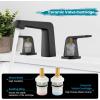 imagegotonovo Bathroom Sink Faucet 3 Holes 2 Handles Widespread 8 Inch Bath Faucet with Pop Up Drain Hot Cold Water Supply Lines Lavatory Vanity Faucet Set Thin 7 Head Brushed NickelMatte Black