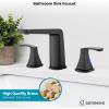 imagegotonovo Bathroom Sink Faucet 3 Holes 2 Handles Widespread 8 Inch Bath Faucet with Pop Up Drain Hot Cold Water Supply Lines Lavatory Vanity Faucet Set Thin 7 Head Brushed NickelMatte Black