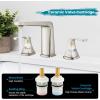 imagegotonovo Bathroom Sink Faucet 3 Holes 2 Handles Widespread 8 Inch Bath Faucet with Pop Up Drain Hot Cold Water Supply Lines Lavatory Vanity Faucet Set Thin 7 Head Brushed NickelBrushed Nickel