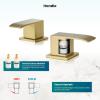 imagegotonovo Waterfall Bathroom Sink Faucet 3 Hole8 inch Widespread Bathroom Faucet Set Deck Mount 2 Handle Vanity Lavatory Faucet with Pop Up Drain and Water Supply Lines Square Body Brushed NickelBrushed Gold