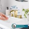imagegotonovo Waterfall Bathroom Sink Faucet 3 Hole8 inch Widespread Bathroom Faucet Set Deck Mount 2 Handle Vanity Lavatory Faucet with Pop Up Drain and Water Supply Lines Square Body Brushed NickelBrushed Gold