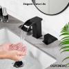 imagegotonovo Waterfall Bathroom Sink Faucet 3 Hole8 inch Widespread Bathroom Faucet Set Deck Mount 2 Handle Vanity Lavatory Faucet with Pop Up Drain and Water Supply Lines Square Body Brushed NickelMatte Black