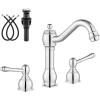 imagegotonovo 8 Inch Widespread Bathroom Faucets for Sink 3 Hole 2 Lever Handle Deck Mount with Pop Up Drain Hot and Cold Water Supply Lines Polish ChromePolish Chrome