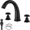 imagegotonovo Bathroom Faucets for Sink 3 Hole 2 Handles Widespread Bathroom Sink Faucet Deck Mount with Pop Up DrainWater Lines Bathroom Sink Fixtures Cross Handle Oil Rubbed BronzeMatte Black