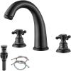 imagegotonovo Bathroom Faucets for Sink 3 Hole 2 Handles Widespread Bathroom Sink Faucet Deck Mount with Pop Up DrainWater Lines Bathroom Sink Fixtures Cross Handle Oil Rubbed BronzeOil Rubbed Bronze