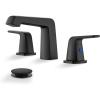 imagegotonovo Bathroom Sink Faucet 3 Holes 2 Handles Widespread 8 Inch Bath Faucet with Pop Up Drain Hot Cold Water Supply Lines Lavatory Vanity Faucet Set Thin 7 Head Brushed NickelMatte Black