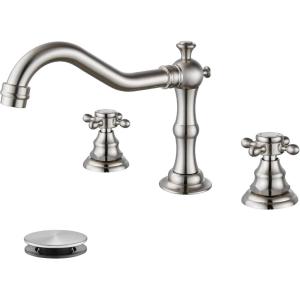 imagegotonovo 3 Hole Widespread Bathroom Sink Faucet Double Cross Handle Mixer Tap Faucet for Bathroom Sink Vanity Faucet Deck Mount Basin Hot Cold Water Matching Pop Up Drain Oil Rubbed BronzeBrushed Nickel