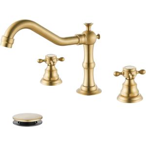 imagegotonovo 3 Hole Widespread Bathroom Sink Faucet Double Cross Handle Mixer Tap Faucet for Bathroom Sink Vanity Faucet Deck Mount Basin Hot Cold Water Matching Pop Up Drain Oil Rubbed BronzeBrushed Gold
