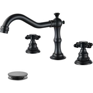 imagegotonovo 3 Hole Widespread Bathroom Sink Faucet Double Cross Handle Mixer Tap Faucet for Bathroom Sink Vanity Faucet Deck Mount Basin Hot Cold Water Matching Pop Up Drain Oil Rubbed BronzeOil Rubbed Bronze