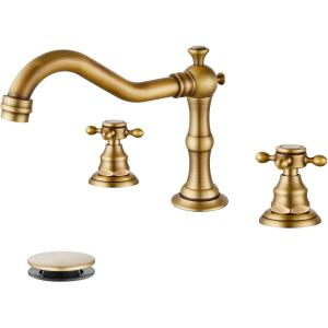 imagegotonovo 3 Hole Widespread Bathroom Sink Faucet Double Cross Handle Mixer Tap Faucet for Bathroom Sink Vanity Faucet Deck Mount Basin Hot Cold Water Matching Pop Up Drain Oil Rubbed BronzeAntique Brass