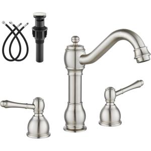 imagegotonovo 8 Inch Widespread Bathroom Faucets for Sink 3 Hole 2 Lever Handle Deck Mount with Pop Up Drain Hot and Cold Water Supply Lines Polish ChromeBrushed Nickel