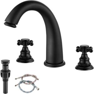 imagegotonovo Bathroom Faucets for Sink 3 Hole 2 Handles Widespread Bathroom Sink Faucet Deck Mount with Pop Up DrainWater Lines Bathroom Sink Fixtures Cross Handle Oil Rubbed BronzeMatte Black