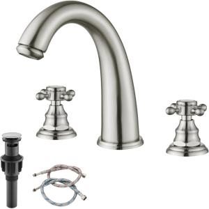 imagegotonovo Bathroom Faucets for Sink 3 Hole 2 Handles Widespread Bathroom Sink Faucet Deck Mount with Pop Up DrainWater Lines Bathroom Sink Fixtures Cross Handle Oil Rubbed BronzeBrushed Nickel
