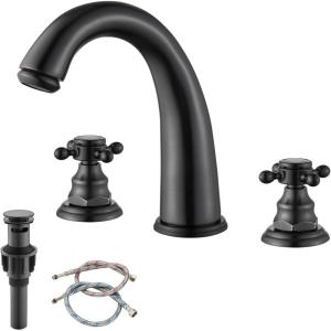 imagegotonovo Bathroom Faucets for Sink 3 Hole 2 Handles Widespread Bathroom Sink Faucet Deck Mount with Pop Up DrainWater Lines Bathroom Sink Fixtures Cross Handle Oil Rubbed BronzeOil Rubbed Bronze