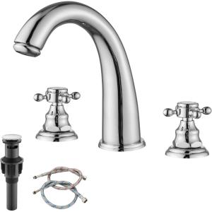 imagegotonovo Bathroom Faucets for Sink 3 Hole 2 Handles Widespread Bathroom Sink Faucet Deck Mount with Pop Up DrainWater Lines Bathroom Sink Fixtures Cross Handle Oil Rubbed BronzePolished Chrome