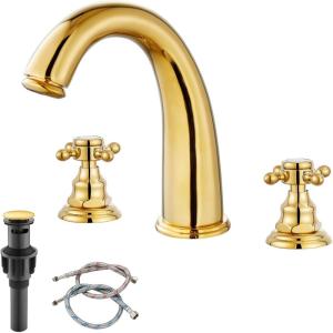 imagegotonovo Bathroom Faucets for Sink 3 Hole 2 Handles Widespread Bathroom Sink Faucet Deck Mount with Pop Up DrainWater Lines Bathroom Sink Fixtures Cross Handle Oil Rubbed BronzePolished Gold