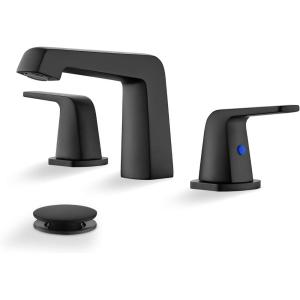 imagegotonovo Bathroom Sink Faucet 3 Holes 2 Handles Widespread 8 Inch Bath Faucet with Pop Up Drain Hot Cold Water Supply Lines Lavatory Vanity Faucet Set Thin 7 Head Brushed NickelMatte Black