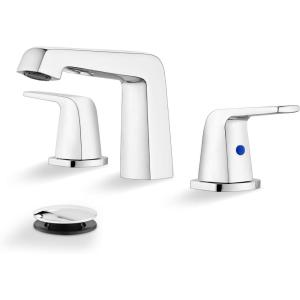 imagegotonovo Bathroom Sink Faucet 3 Holes 2 Handles Widespread 8 Inch Bath Faucet with Pop Up Drain Hot Cold Water Supply Lines Lavatory Vanity Faucet Set Thin 7 Head Brushed NickelPolish Chrome