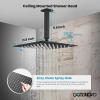 imagegotonovo Chrome Polished Ceiling Mount Shower Faucet Set 12 Inch Square Showerhead Bathroom Rainfall Shower System Shower Trim Kit 2 in 1 Cylindrical Handheld shower with Roughin ValveMatte Black