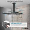 imagegotonovo Chrome Polished Ceiling Mount Shower Faucet Set 12 Inch Square Showerhead Bathroom Rainfall Shower System Shower Trim Kit 2 in 1 Cylindrical Handheld shower with Roughin ValveMatte Black