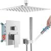 imagegotonovo Chrome Polished Ceiling Mount Shower Faucet Set 12 Inch Square Showerhead Bathroom Rainfall Shower System Shower Trim Kit 2 in 1 Cylindrical Handheld shower with Roughin ValveChrome Polished