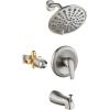 imagegotonovo Tub Shower Faucet Set Shower Head and Handle Set 6 Modes 6 inch Shower Head Kit with Tub Spout High Pressure Shower System Combo Shower Trim Kit with Valve Round Shower Head Matte BlackBrushed Nickel