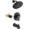 imagegotonovo Tub Shower Faucet Set Shower Head and Handle Set 6 Modes 6 inch Shower Head Kit with Tub Spout High Pressure Shower System Combo Shower Trim Kit with Valve Round Shower Head Matte BlackMatte Black