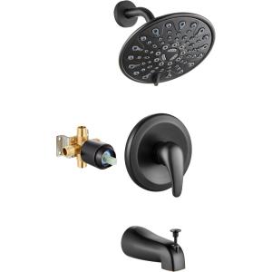 imagegotonovo Tub Shower Faucet Set Shower Head and Handle Set 6 Modes 6 inch Shower Head Kit with Tub Spout High Pressure Shower System Combo Shower Trim Kit with Valve Round Shower Head Matte BlackOil Rubbed Bronze