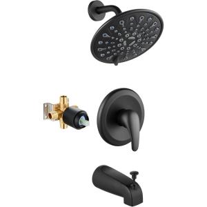 imagegotonovo Tub Shower Faucet Set Shower Head and Handle Set 6 Modes 6 inch Shower Head Kit with Tub Spout High Pressure Shower System Combo Shower Trim Kit with Valve Round Shower Head Matte BlackMatte Black