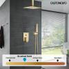 imagegotonovo Bathroom Rain Shower Combo Set Ceiling Mount with Handheld Spray High Pressure Luxury Shower Mixer Faucet with Roughin Valve Shower Trim 2 Function 10 inch Shower Head Oil Rubbed BronzeBrushed Gold
