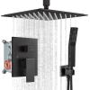 imagegotonovo Bathroom Rain Shower Combo Set Ceiling Mount with Handheld Spray High Pressure Luxury Shower Mixer Faucet with Roughin Valve Shower Trim 2 Function 10 inch Shower Head Oil Rubbed BronzeOil Rubbed Bronze