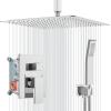 imagegotonovo Bathroom Rain Shower Combo Set Ceiling Mount with Handheld Spray High Pressure Luxury Shower Mixer Faucet with Roughin Valve Shower Trim 2 Function 10 inch Shower Head Oil Rubbed BronzePolished Chrome