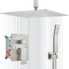 imagegotonovo Bathroom Rain Shower Combo Set Ceiling Mount with Handheld Spray High Pressure Luxury Shower Mixer Faucet with Roughin Valve Shower Trim 2 Function 10 inch Shower Head Oil Rubbed BronzeBrushed Nickel