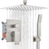 imagegotonovo Bathroom Rain Shower Combo Set Ceiling Mount with Handheld Spray High Pressure Luxury Shower Mixer Faucet with Roughin Valve Shower Trim 2 Function 10 inch Shower Head Oil Rubbed BronzeBrushed Nickel