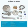 imagegotonovo Shower Trim Kit 10 Inch Round Rainfall Shower Head 3 Modes Wall Mounted with 6Functions ABS Handheld Spray Shower System Pressure Balanced Roughin Valve and Trim Included Brushed Nickel