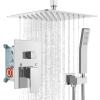 imagegotonovo Bathroom Rain Shower Combo Set Ceiling Mount with Handheld Spray High Pressure Luxury Shower Mixer Faucet with Roughin Valve Shower Trim 2 Function 10 inch Shower Head Oil Rubbed BronzePolished Chrome