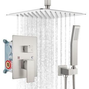 imagegotonovo Bathroom Rain Shower Combo Set Ceiling Mount with Handheld Spray High Pressure Luxury Shower Mixer Faucet with Roughin Valve Shower Trim 2 Function 10 inch Shower Head Oil Rubbed BronzeBrushed Nickel