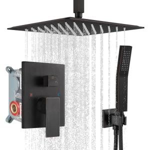 imagegotonovo Bathroom Rain Shower Combo Set Ceiling Mount with Handheld Spray High Pressure Luxury Shower Mixer Faucet with Roughin Valve Shower Trim 2 Function 10 inch Shower Head Oil Rubbed BronzeOil Rubbed Bronze