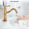 imagegotonovo Bathroom Sink Faucet 1 Hole Single Handle Lavatory Vanity Faucet 360 Swivel Basin Mixer Tap with Pop Up Drain Bathroom Faucet 71 Inch Spout Reach Oil Rubbed BronzeAntique Brass